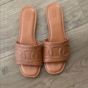 Nordstrom Rack Tan Embossed Slide Mules